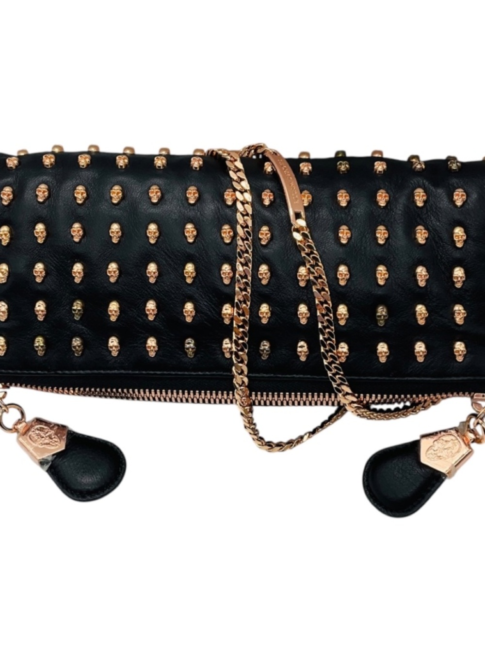THOMAS WYLDE BLACK DAY OF THE DEAD PUNK LEATHER ROSE GOLD SKULL STUD CLUTCH BAG